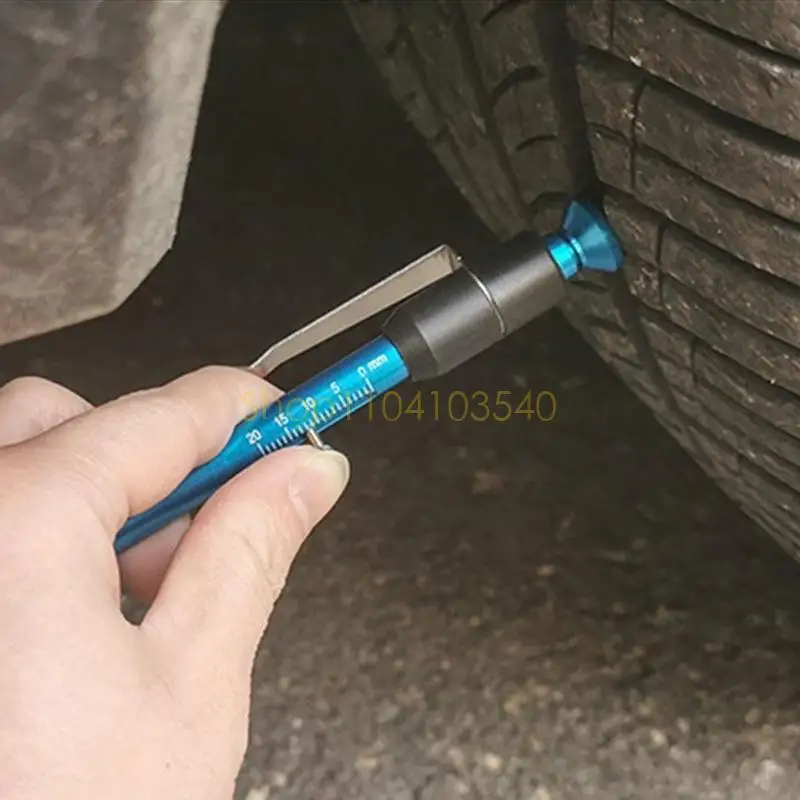 

02DC 13.8cm/5.4in Brake Pad Measuring Tool Alloy Steel Brake Pad Thickness Gauge Car Tread Depth Detection Pen with Clip
