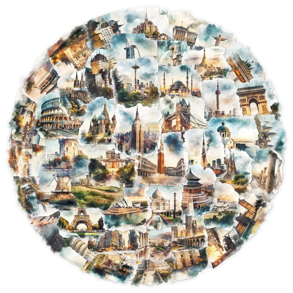 10/30/50PCS World Scenic Architecture Stickers Transparent DIY Kids Toys Travel Decals Laptop Phone Guitar Car Bike Decoration