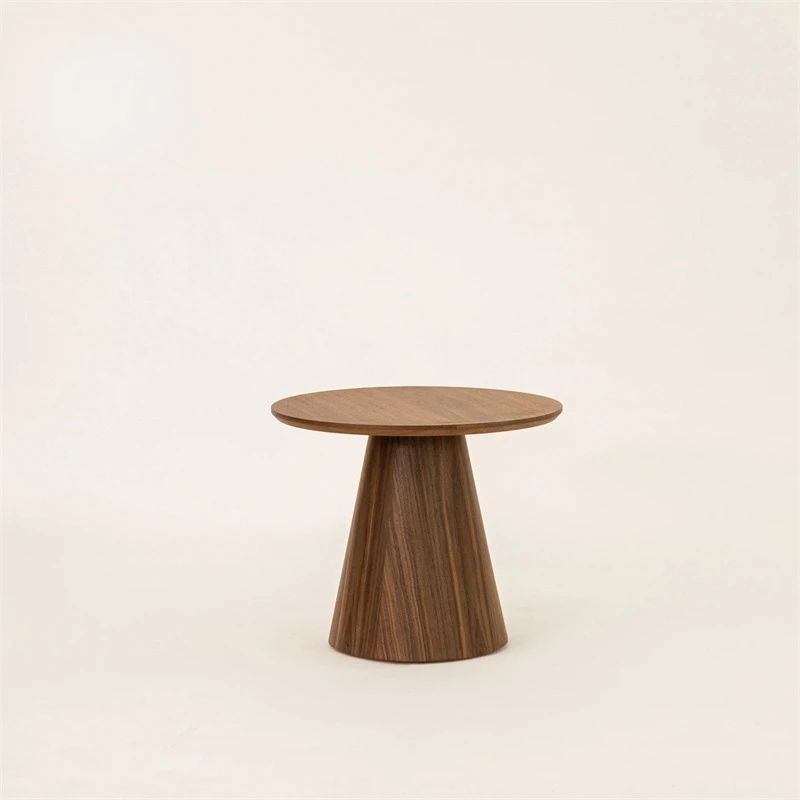 Tea table, homestay, hotel room, solid wood leather edge, coffee table in the lobby, conical feet, ins round table in the