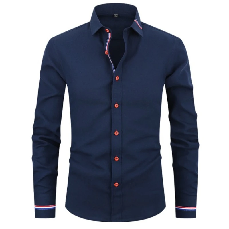 

Business Men's Long Sleeve Dress Shirt Non Iron Double Layer Formal Regular Fit Top Office Camisa Cotton White Social Shirts Men