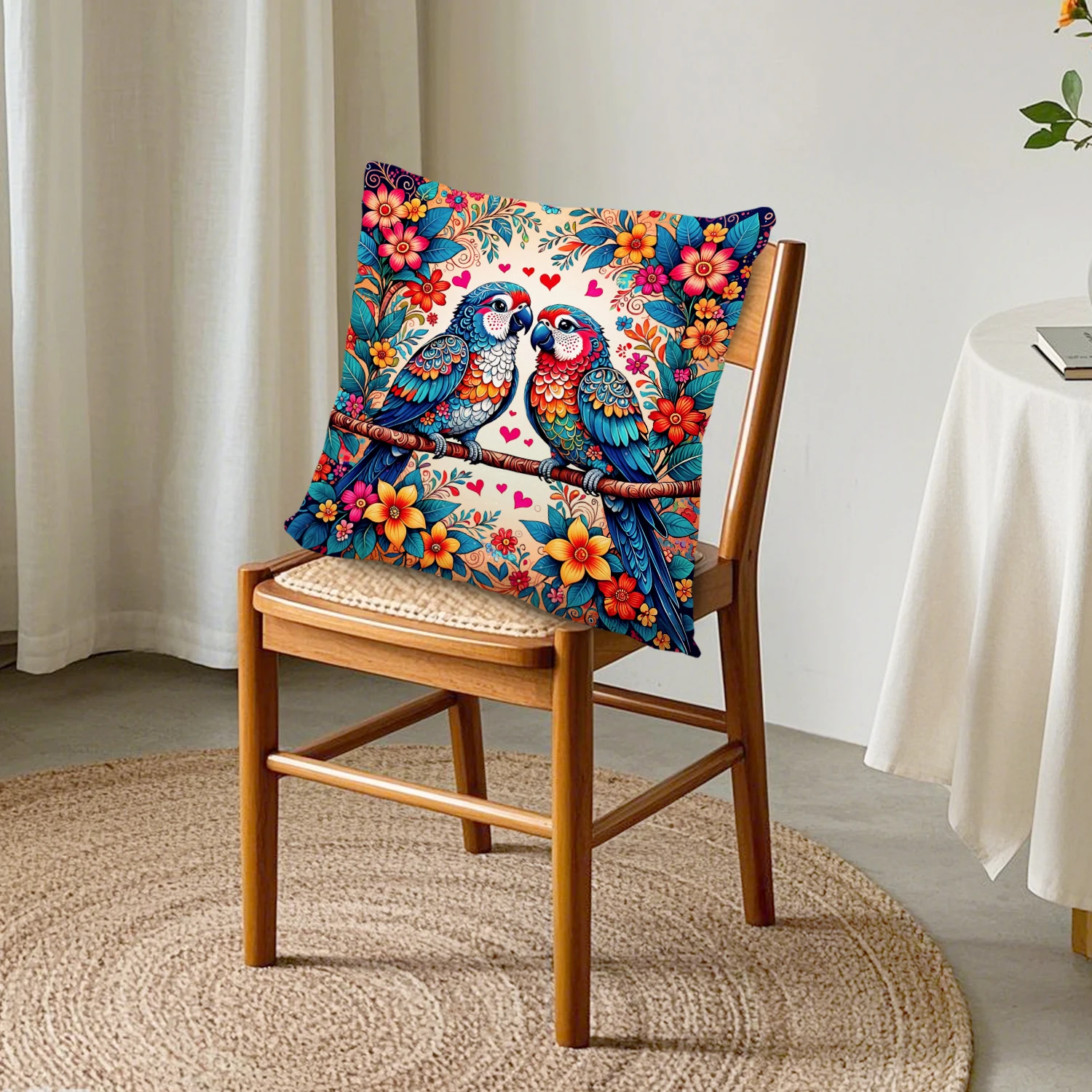 Colorful Floral Parrot Couple Cushion Cover Bohemian Botanical Sofa Bedroom Living Room Home Decor Tropical Bird Pillow Case