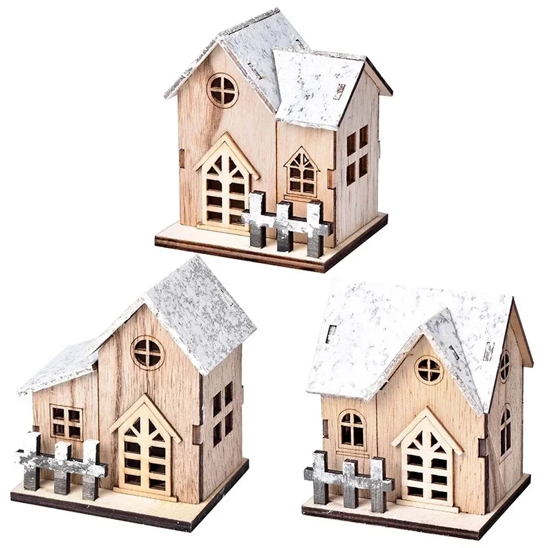 2026 Christmas LED Light Wooden House Luminous Cabin Xmas Tree Ornaments Merry Christmas Home Decor DIY Kids New Year Gifts