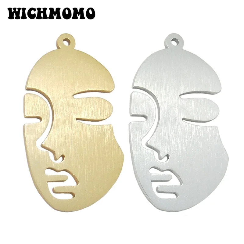 New 2pieces/bag 57*32mm Aluminium Alloy Wire Drawing Face Shape Charms Pendant for DIY Earrings Necklace Earring Accessories