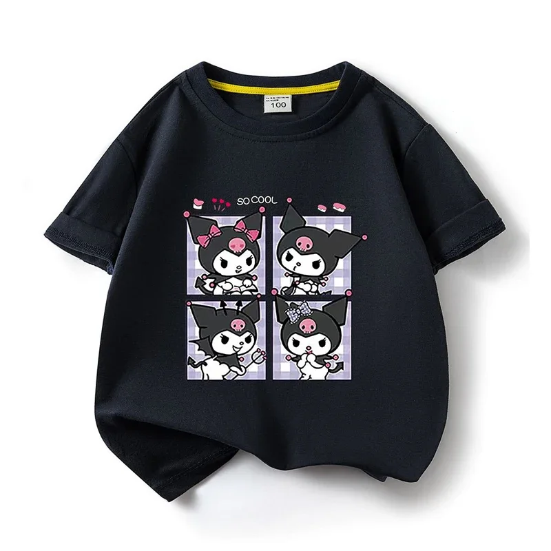 

Kawaii Sanrioed Anime Kuromi Kids Summer Cotton T Shirts Cartoons Children T-Shirt Casual Clothes Girl Boy Short Sleeve Pullover