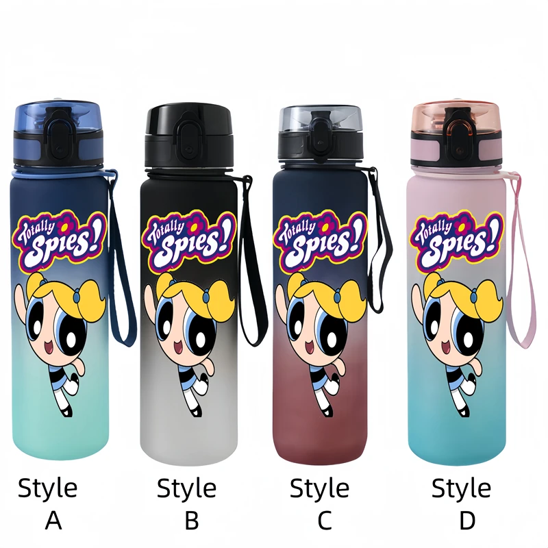 650ML The Powerpuff Girls  Anime Characters Water Cup Portable Children's  Outdoor Large Capacity Plastic Antidrip Water Bottle