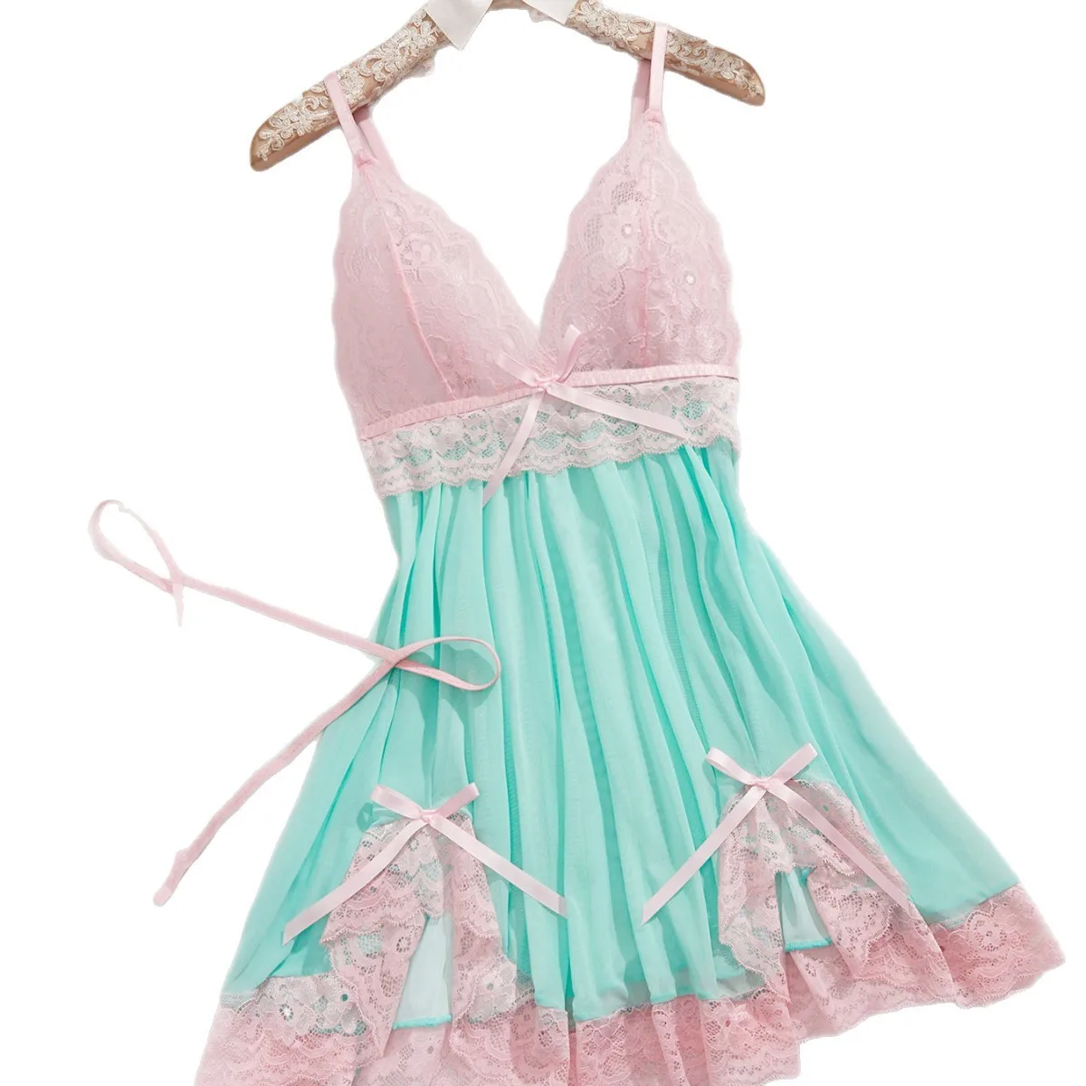 

Sheer Lace Mesh Cami Dress with Panty 2-Piece Lingerie Set