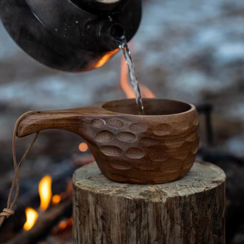 Natural solid wood Finland cup home outdoor camping mug acacia wood cut without splicing milk cup tea cups