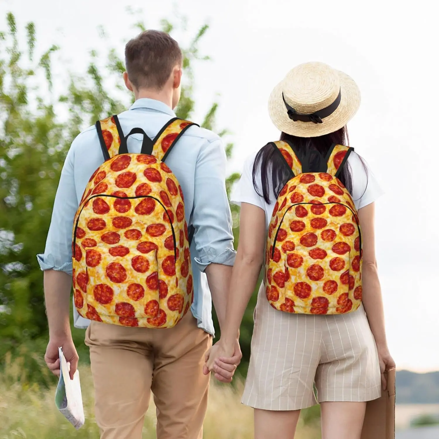 Ransel Pola Makanan Pizza Menyenangkan untuk Anak Perempuan Laki-laki Wanita Tas Buku Kanvas Ringan Tas Daypack Kasual untuk Perjalanan Luar Ruangan
