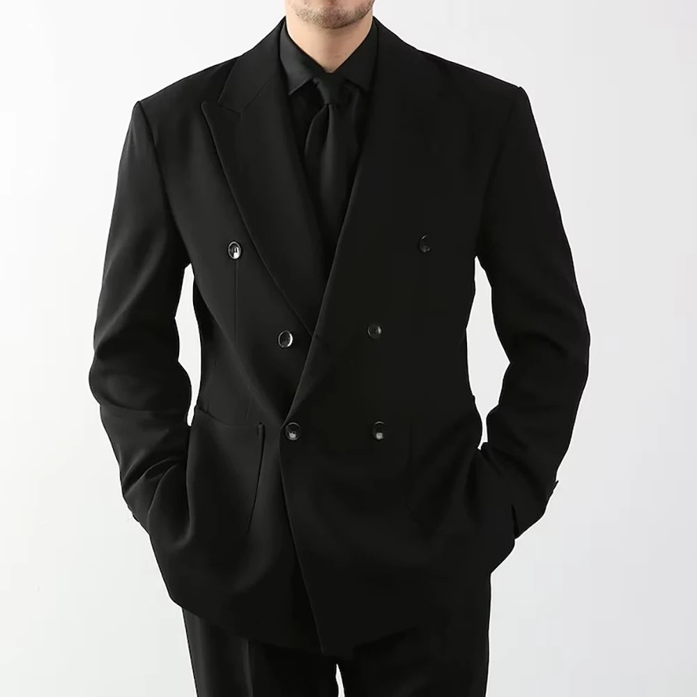 

2024Double Breasted Black Men's Suits Loose Outfits Wedding Terno Peak Lapel Fashion 2 Piece Jacket Pants Blazer Ropa de Hombre