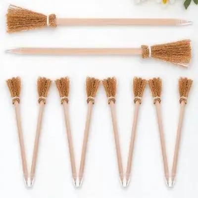 

12pcs Witch Broom Halloween Party Favors Costume Decor Halloween Office Supplies School Stationery Giant Wood Pencils 20.5Cm