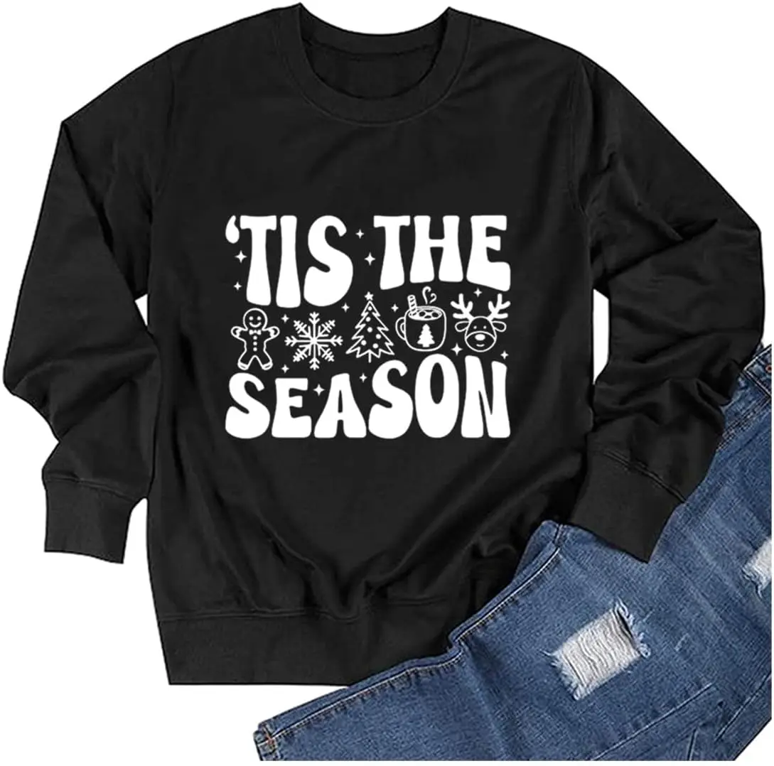 

TSIIUO Women's Tis The Season Christmas Sweatshirt Funny Christmas Tshirt Winter Holiday Casual Long Sleeve Xmas Tops