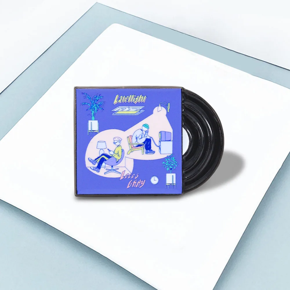 Bedroom Pop Style Vinyl Record Brooch Loco Gray Latenight Pop Electronic Record Badge Vintage Illustration Collection Enamel Pin