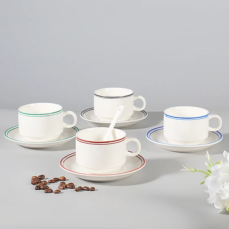 

European Ceramic Cup Double Ed Coffee Utensil Hong Kong Style Tea Holder Milk With Printing