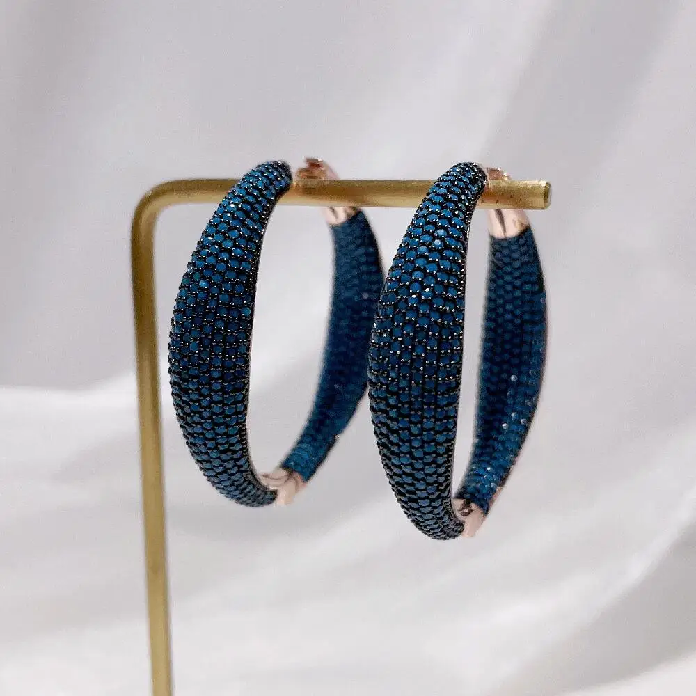 SENYU Super Luxury Turquoise Large Hoop Earrings Dubai Brides Jewelry Micro-inlay AAA Cubic Zirconia Big Heavy Circle Earring