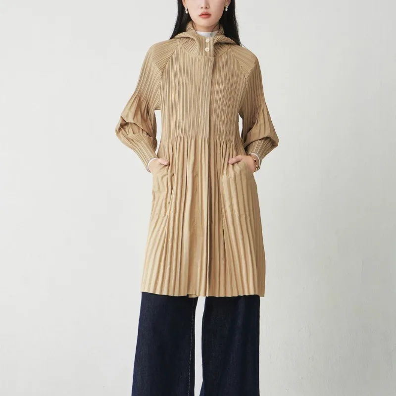 

Miyake осенне-зимняя куртка женские модели плиссированные 2025 новая повседневная ветровка на молнии с капюшоном Hundred корейская теплая ветровка одежда