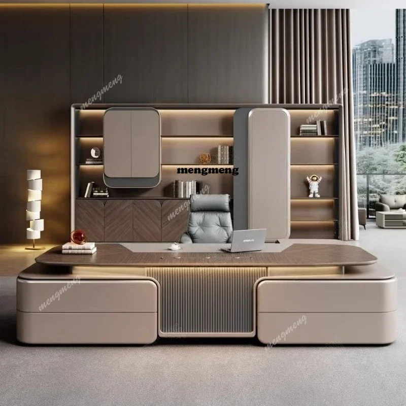 Hot sales Boss desk light luxury high sense chairperson atmosphere office table and chair combination E0 manager desk