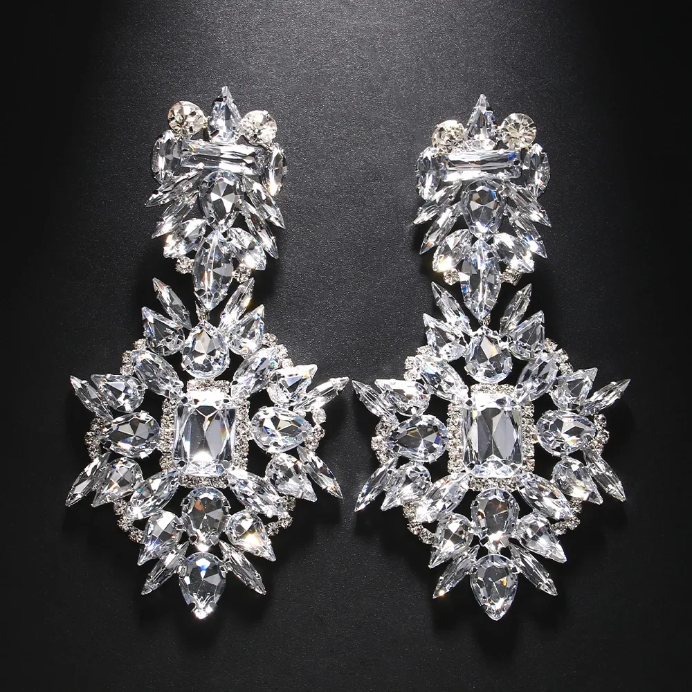 Exaggerated Geometric Rhinestone Earrings Dangle Wedding Accessories Luxury Oversize Crystal Pendant Earrings Party Jewelry Gift