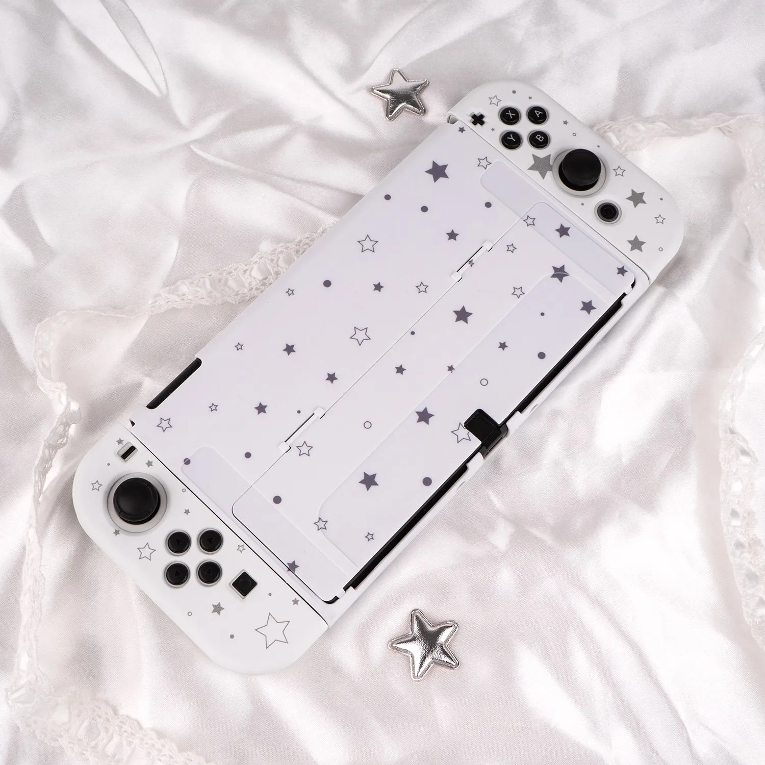 Ins Style Protective Case for Nintendo Switch OLED Detachable Design Star-patterned Non-slip Controller Cover Fits Into The Dock