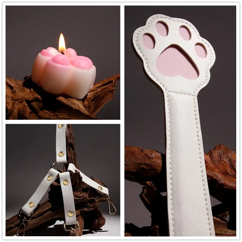 BDSM 섹스 토이 귀여운 고양이 본디지 세트 (여성용 애니메이션 코스프레 포함) 플러시 수갑, 머리띠, 입 막개, 눈가리개, 목걸이