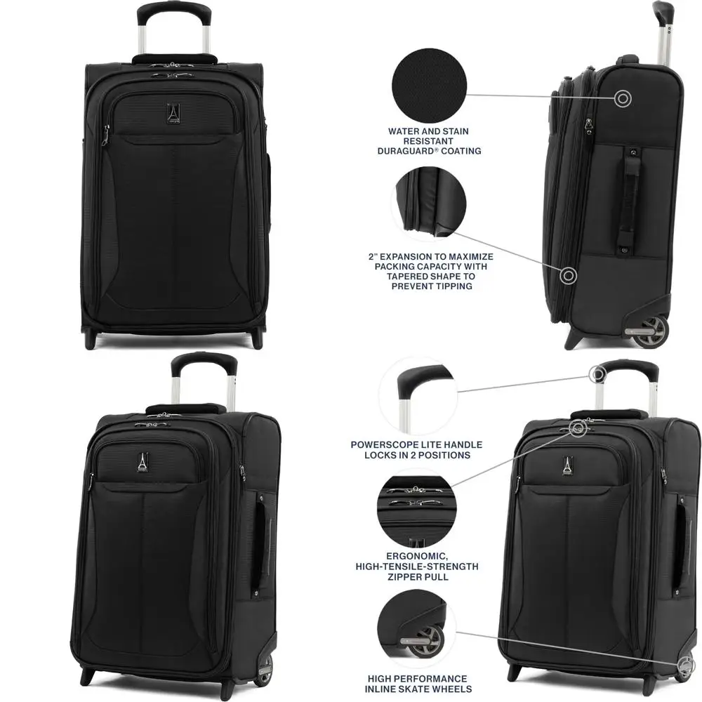 

Легкий расширяемый 22-ручная ручная кладь, двухколесный, черный чемодан с мягкой стороной для путешествий