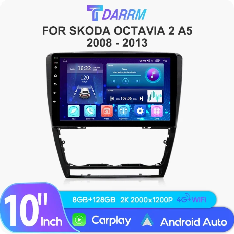 

Car Radio Automotivo Multimedia For Skoda Octavia 2 A5 2008-2013 Navigation WiFi/4G GPS Android 12 Carplay