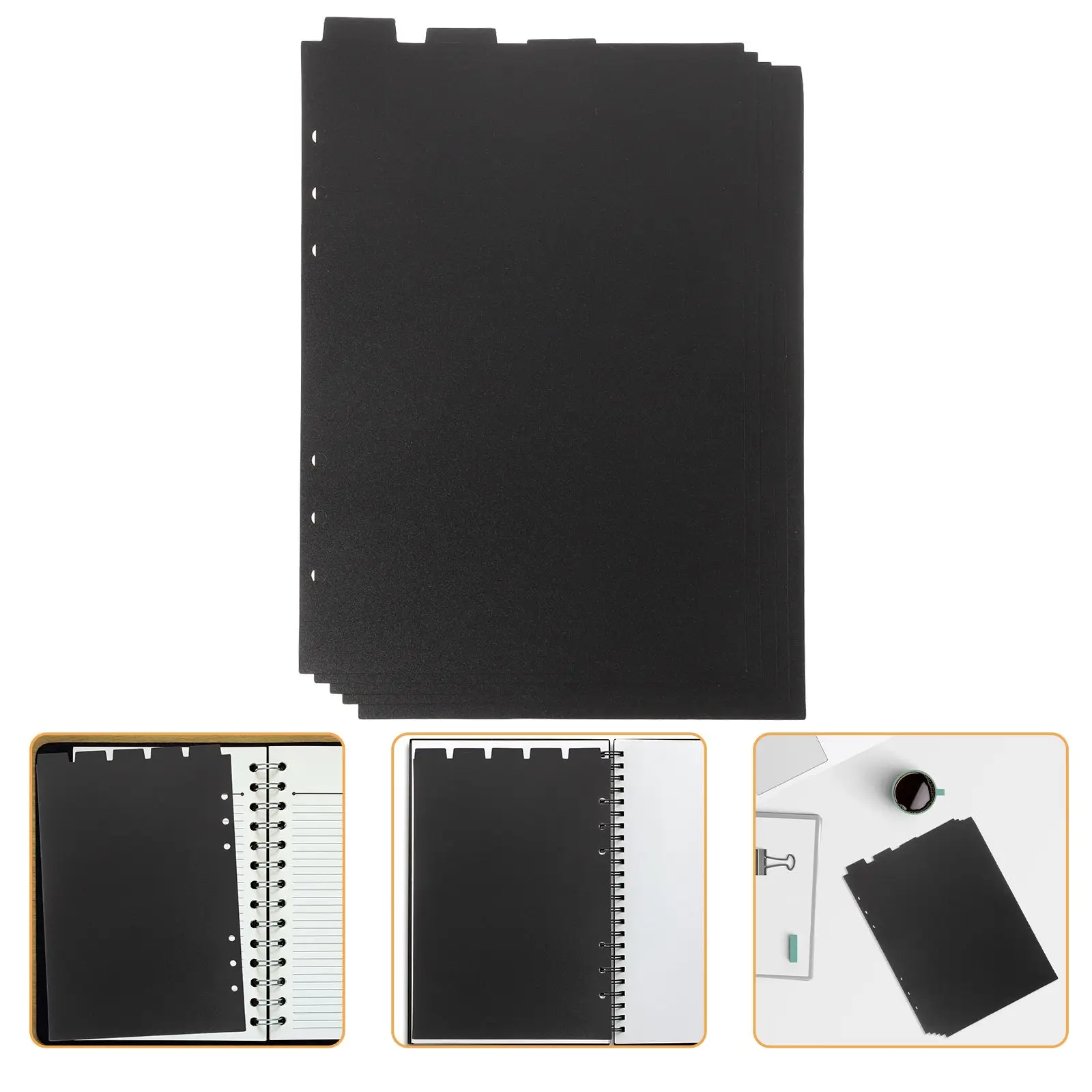 

5 Pcs A5 Black Partition 8 Tab Dividers for 6 Ring Binder Plastic Separator Organizers Notebook Page Tabs