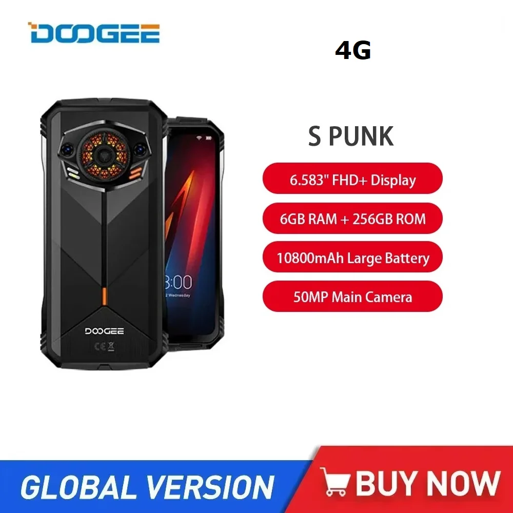 DOOGEE S Punk Rugged Smartphone Android 14 LED Light Effect 6.58" 60Hz Display 6GB+256GB 34mm Large Amplitude Speake Phone NFC