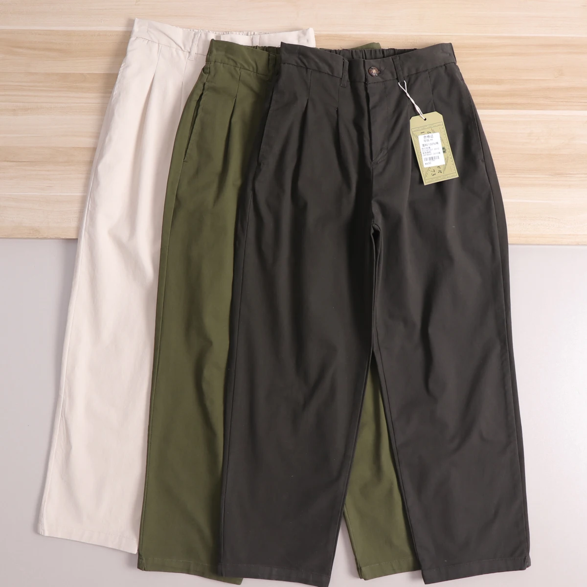 

Washed Cotton Work Trousers Men's Spring Autumn Loose Fit Casual Pants Japanese Style Refined Nine Points Trendy Trousers