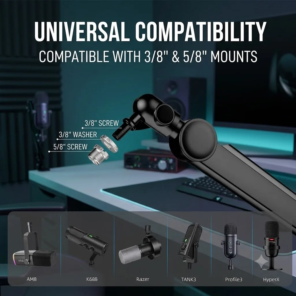 Heavy Duty Mic Boom Arm Stand 360° Adjustable Cantilever Support For HyperX FIFINE Condenser Microphone Studio Broadcast