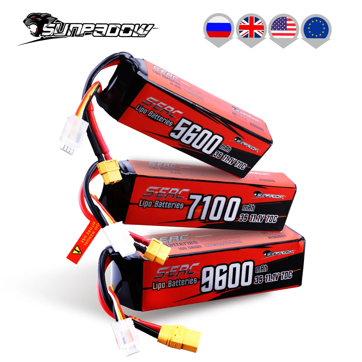 Sunpadow-3S 11.1V Lipo 배터리 5600mAh 7100Ah 70C, XT60 커넥터 포함, RC 차량용 자동차 트럭 탱크 Truggy Buggy Hobby 