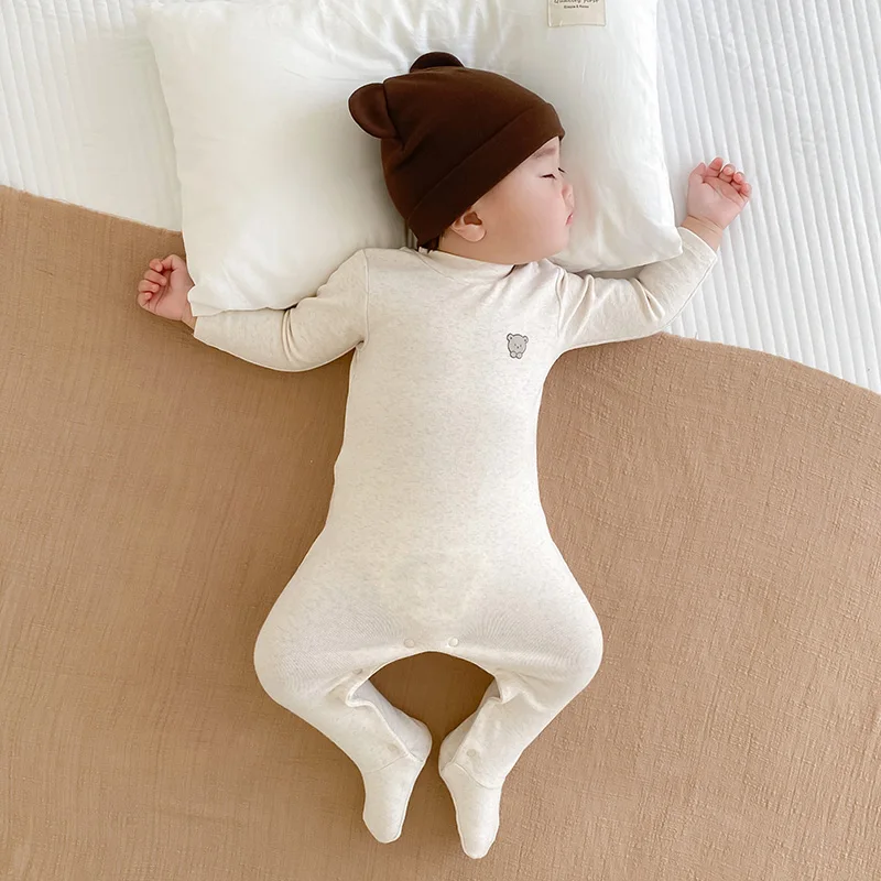 Baby High Neck Romper Footed Pajamas Autumn Winter Clothing Turtleneck Cotton Bodysuits Boy Girl Bottoming Unisex Overall White