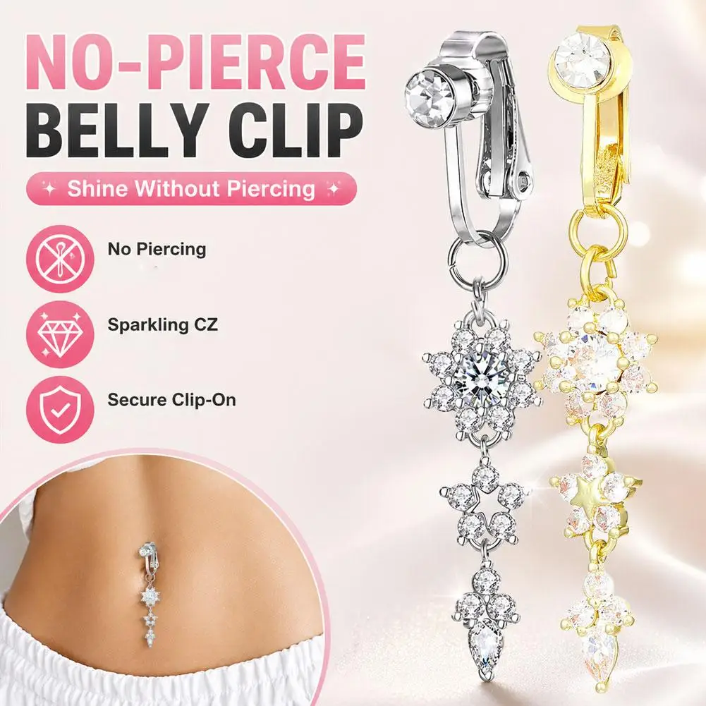 Fake Belly Butterfly Crystals Long Dangle Belly Button Rings Surgical Steel Navel Piercing Clip Umbilical Belly Body Jewelr