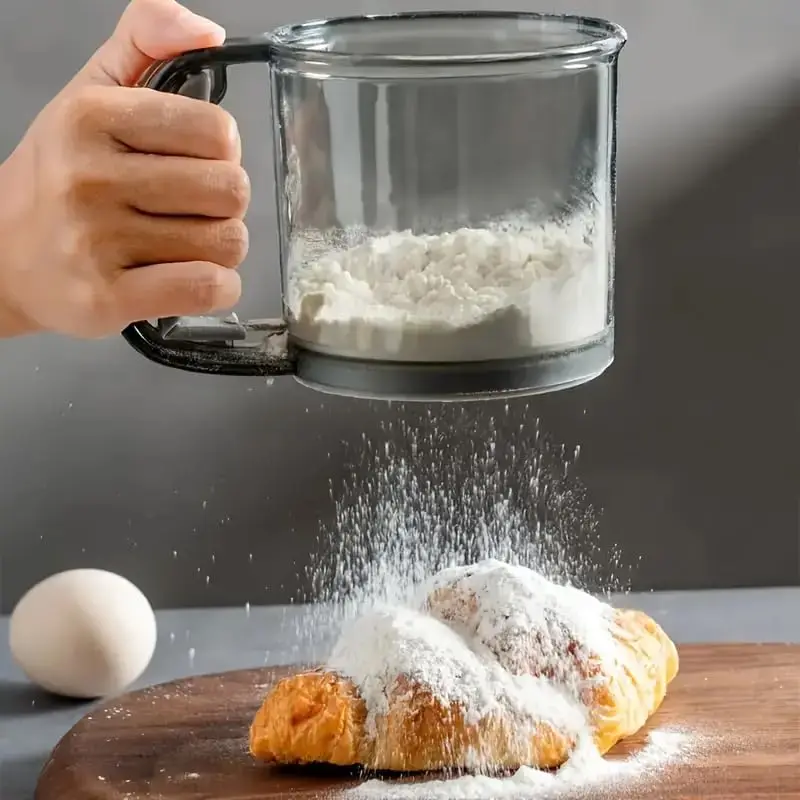 Semi-Automatic Handheld Flour Sifter Household Baking Powder Sieve Mesh Strainer Portable Cocoa Sugar Dusting Filter Baking Tool