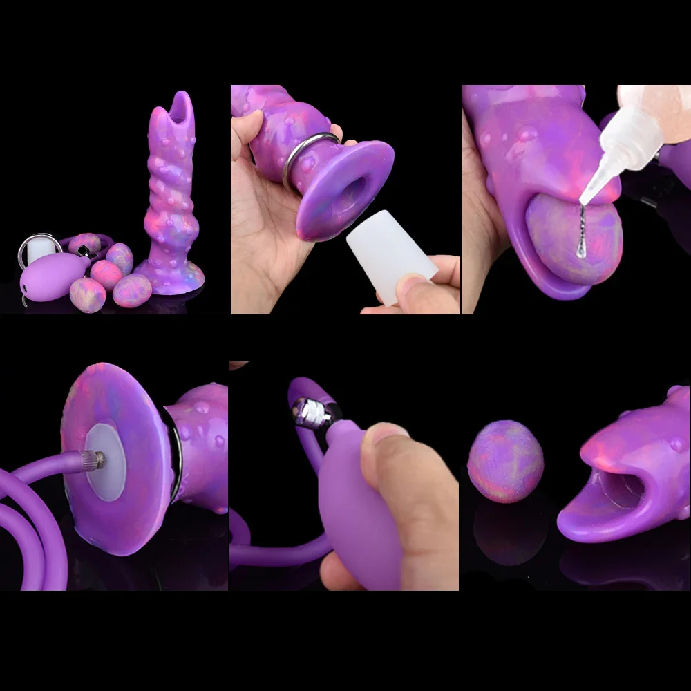 NNSX Silicone Fantasy Luminous Ovipositor Anal Plug Animal Big Knot Dildo Lay-Egg Pneumatic Butt Plug Anal Sex Toys for Women