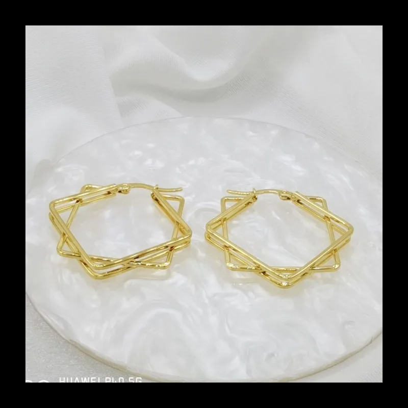 الفولاذ المقاوم للصدأ جديد متعدد الطبقات الأقراط الجوف العصرية الأزياء المتخصصة الراقية المرأة تنوعا الأذن مشبك المجوهرات #4