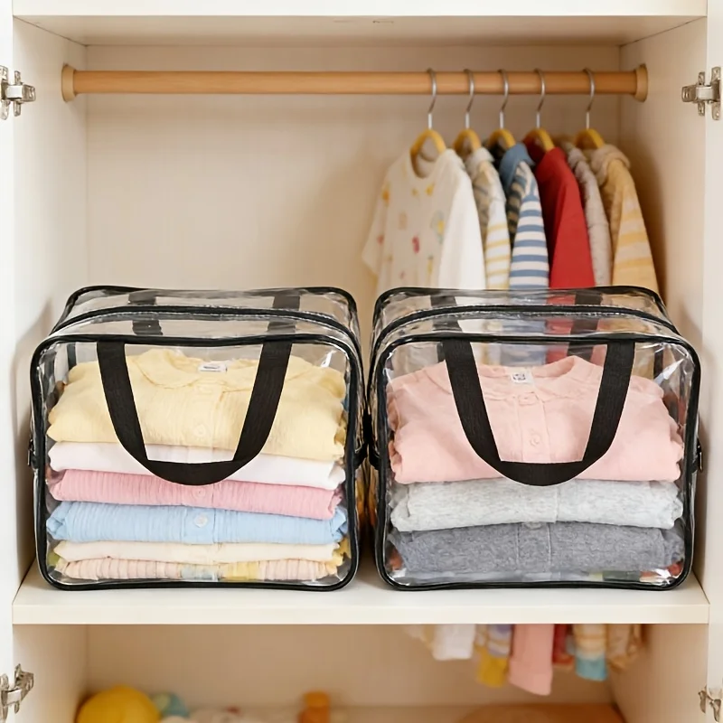 4/6Pcs Large Clear Plastic Storage Bags with Sturdy Zippers, Perfect for Travel, Clothes, Toys & Home Organization Essentials