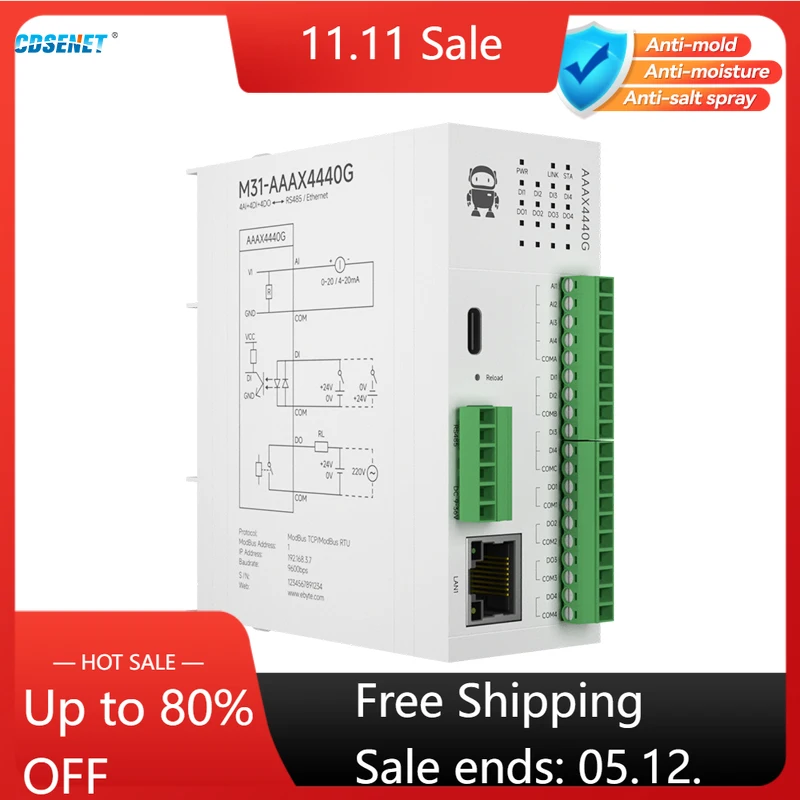 

4DI + 4AI + 4DO дистанционный модуль ввода-вывода RS485 Ethernet CDSENET M31-AAAX4440G аналоговый переключатель сбора Modbus TCP RTU обновление прошивки