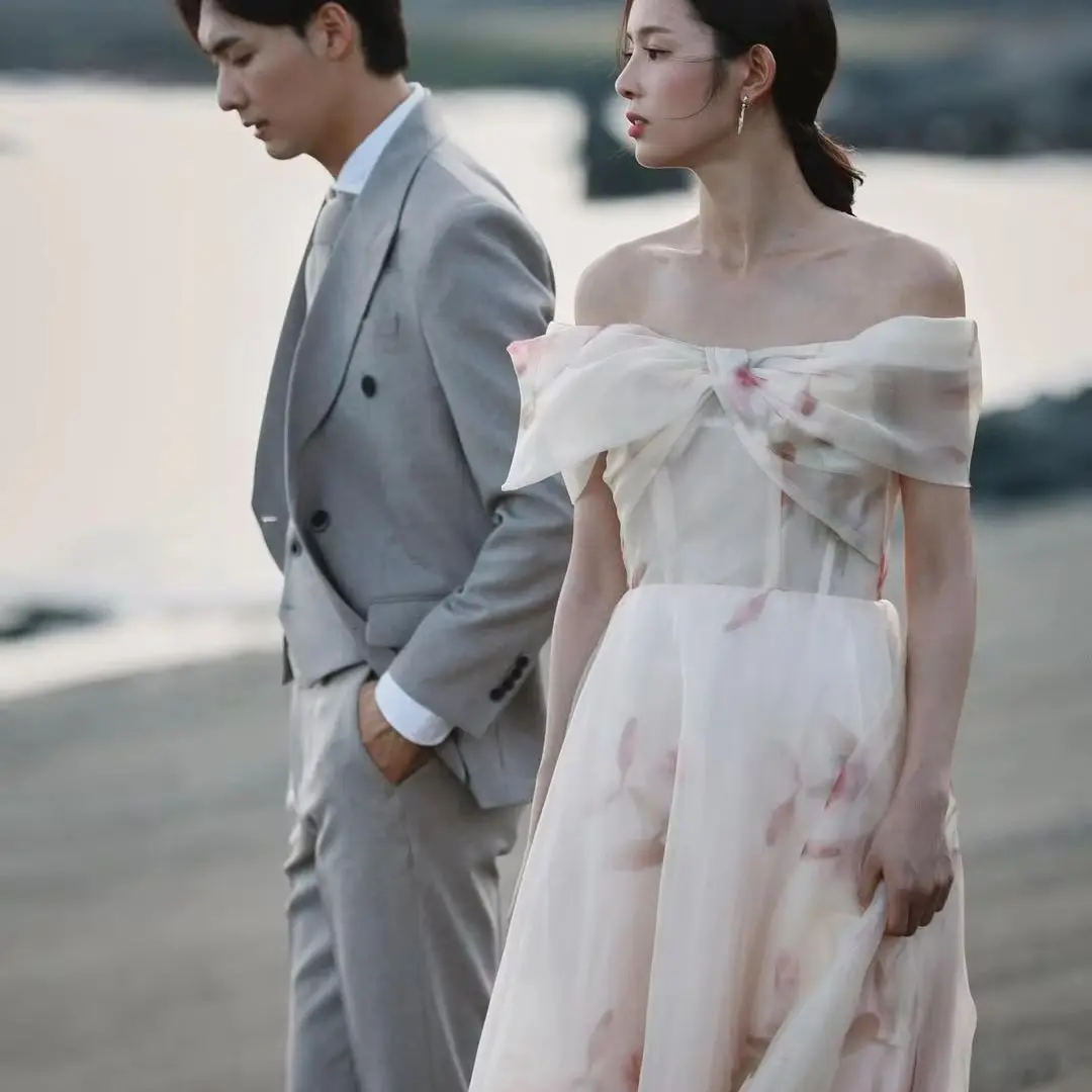 

Giyu Rose A-line Printing Evening Dresses Off Shoulder Bow collar Ankle-Length Prom Gowns Formal Occasion Party Dresses 2025