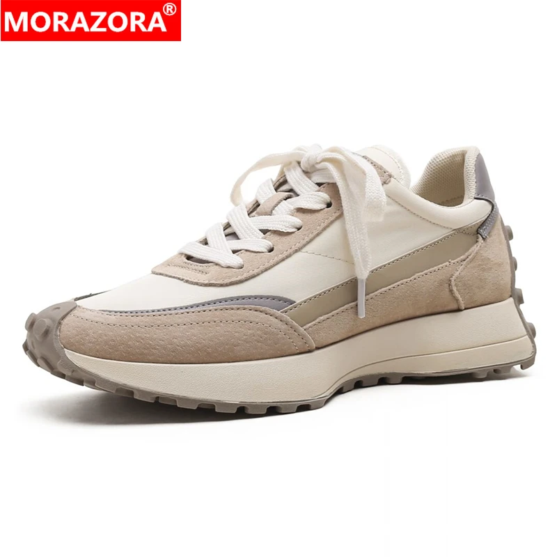 MORAZORA 2024 New Suede Leather Women\'s Sneakers Lace Up Mixed Colors Platform Chunky Sneakers Ladies Casual Shoes Female