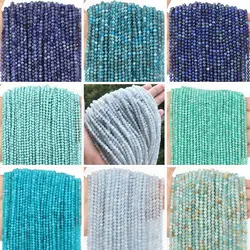2 3 4 mm Blue Tiny Stone Bead Faceted Aquamarine Amazonite Lapis Lazuli Round Loose Spacer Beads Diy Bracelet Jewelry Making 15'