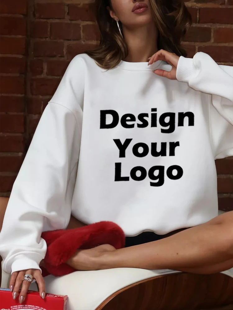 Plus Size Custom Design Printed Sweater Hoodies Women O Neck Autumn Tops Your Own Photo Logo Sweatshirt Loose Female Clothing