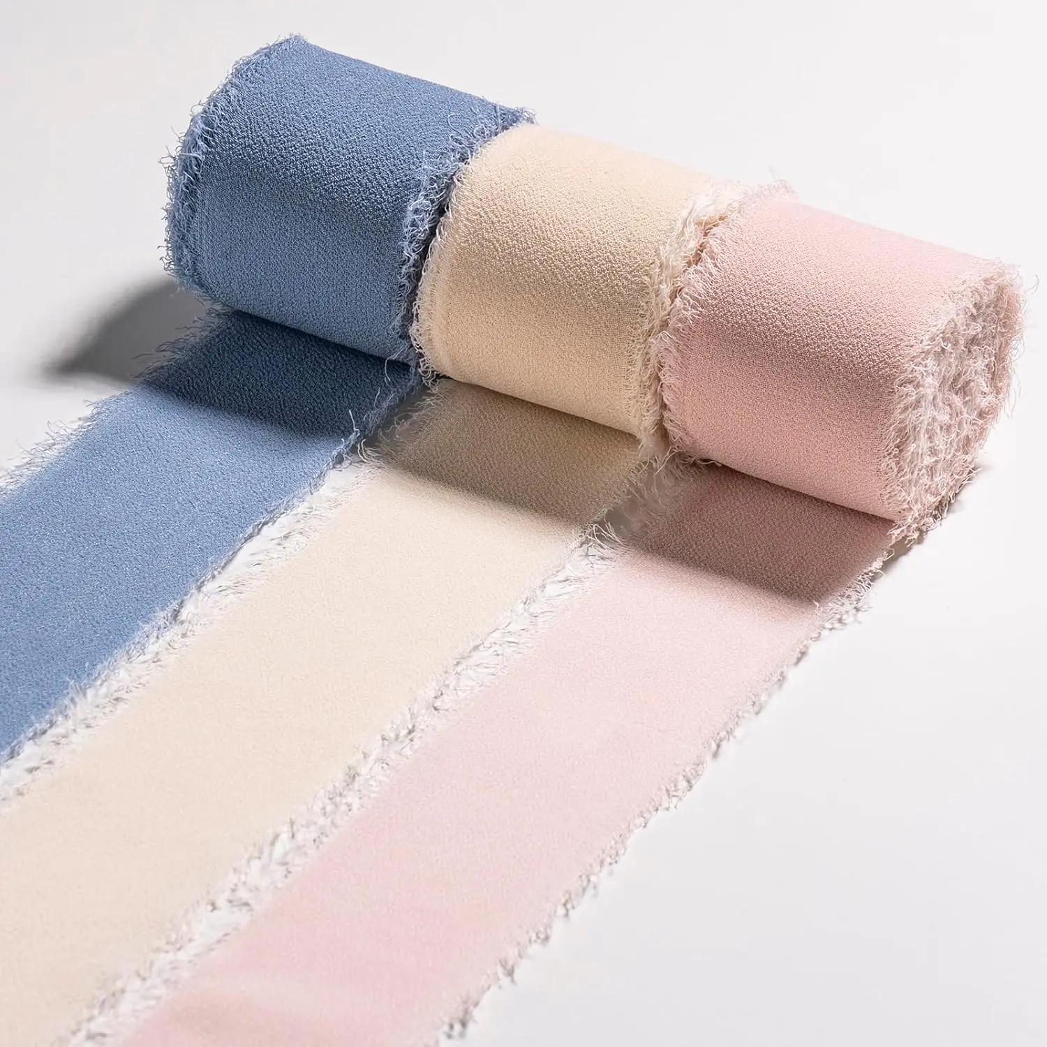 Mix 3 Rollen 5 m handgefertigtes Fransen-Chiffon-Seidenband aus Gaze, weiße und grüne Bänder, Set für Hochzeitsgeschenke, Verpackung von DIY-Dekorationen – Detail 12