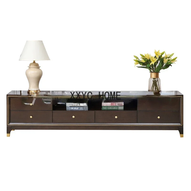 

Light Luxury Post-Modern Solid Wood TV Cabinet Coffee Table Combination Small Apartment Living Room with Drawer Locker