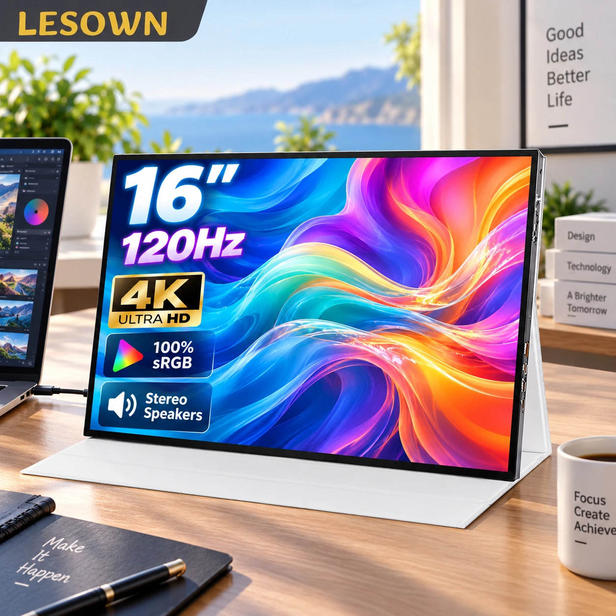 LESOWN 16 Inch 4K Touch Monitor 120Hz Portable Display 3840x2400 LCD Screen 100% sRGB Laptop Second Screen HDTV VESA