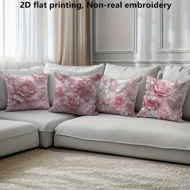 

Роскошный комплект наволочек 2D с розовой розой, декоративный чехол для подушки со сверкающим жемчугом и узором бабочки для домашнего дивана, спальни