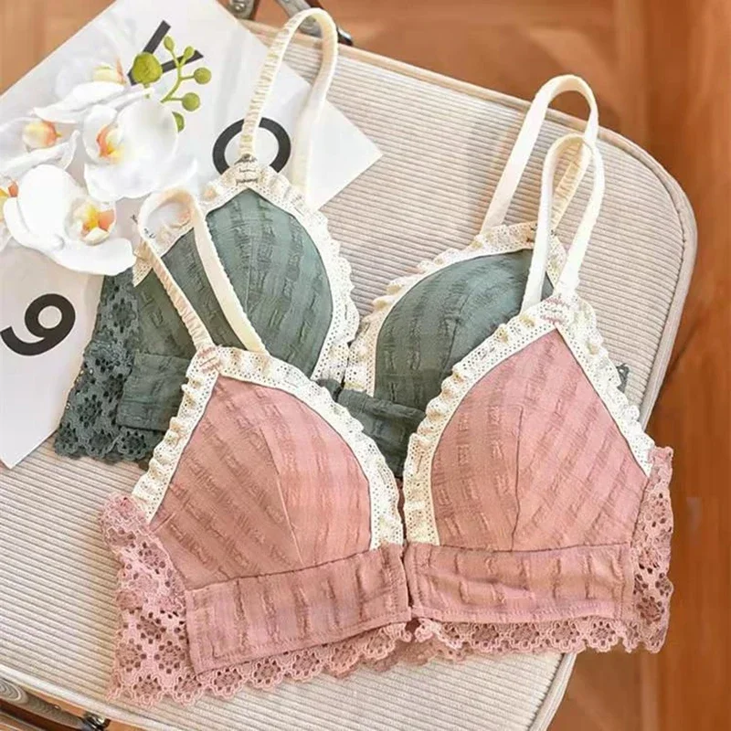ญี่ปุ่นเกาหลีปิดด้านหน้าสาวหวานลูกไม้ Bra ฟรีชุดชั้นในสบายผู้หญิง Graceful Breathable Undies ชุดชั้นในหญิง