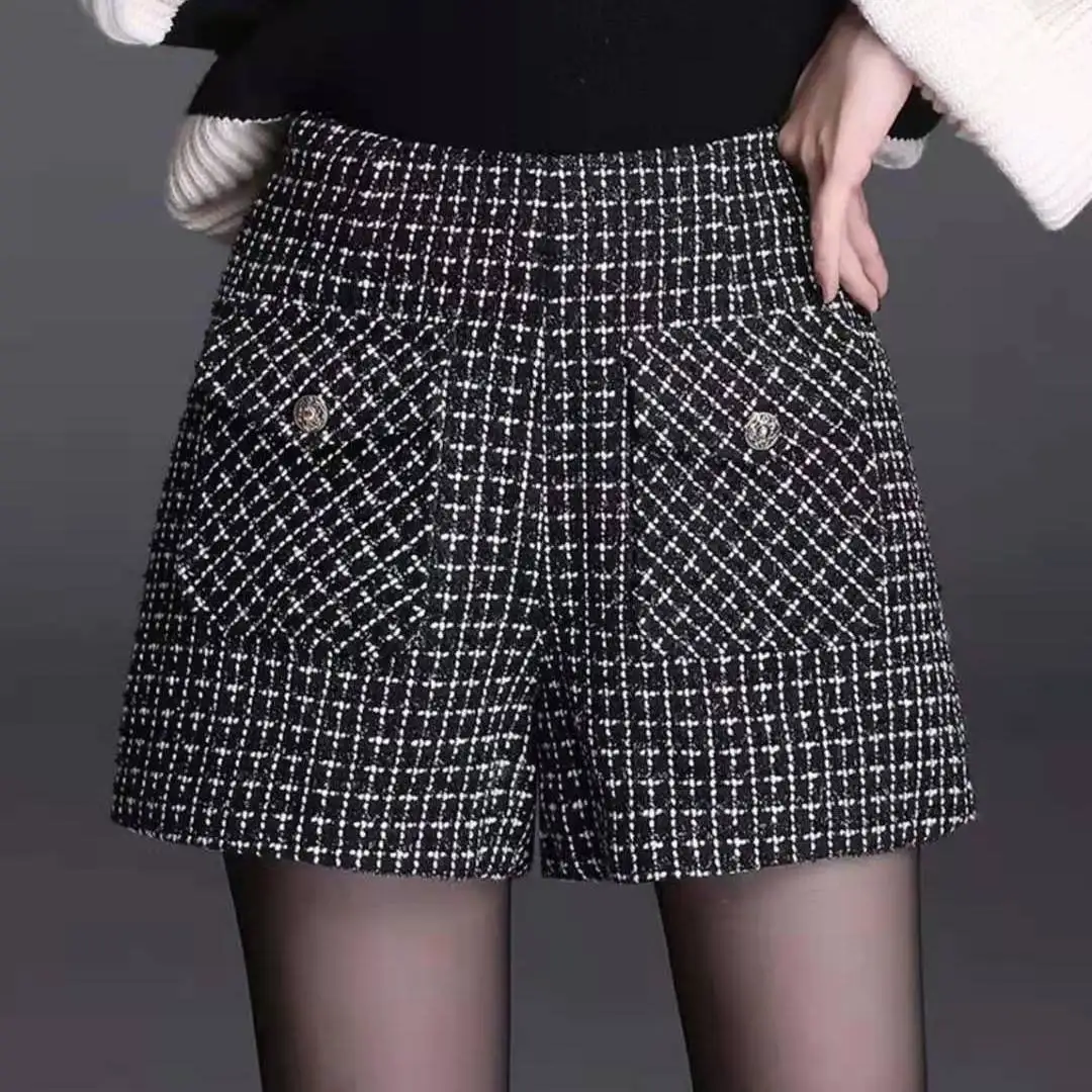 Checkered Women Shorts Spring Autumn Winter 2024 Wearing Stylish A-line Suit Fashion Versatile Style to Show Off Weight