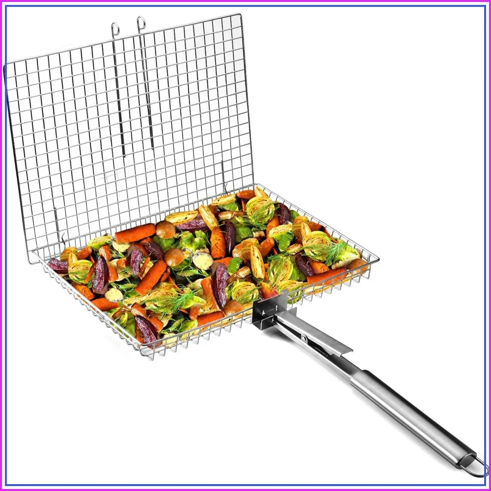 

Extra Large Grill Basket, BBQ Accessories for Outdoor Grilling, Fish Shrimp Vegetable Rack with Detachable Handle, Camping Cooking Gift for Men