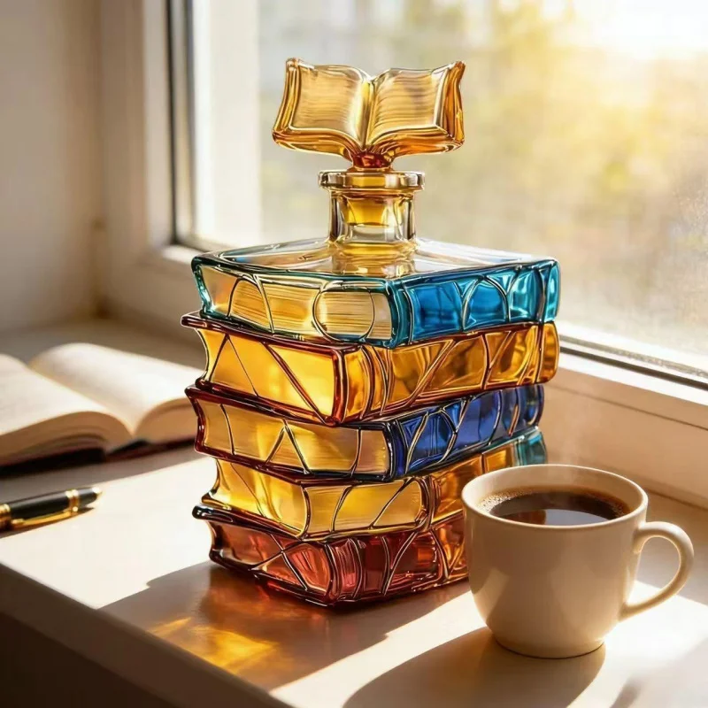 1 Pcs Stacked Book-Shaped Whiskey Bottle Brandy Kettle Aerator Glass Best Whisky Enthusiast Gift Colorful Glasses Wine Decanter