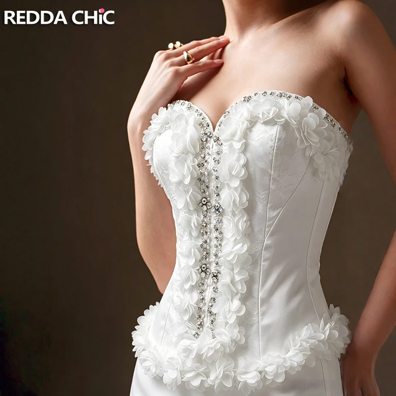 REDDACHiC Romantic Rose Jacquard Tube Top Victorian Party Rhinestone Beaded Applique Flower White Corset Top Retro Women Clothes